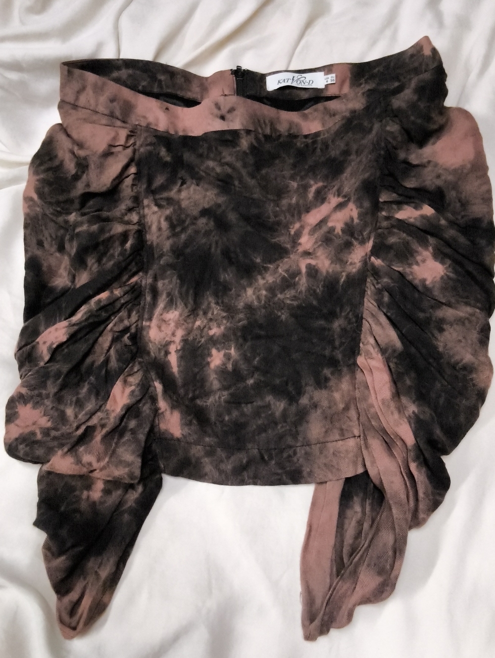 Kat Von D Los Angeles Size 4 Draped Ruched Skirt Black Pink Gothic Avant Garde